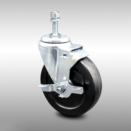 Service Caster 5 Inch SS Hard Rubber Wheel Swivel 3/8 Inch Threaded Stem Caster with Brake SCC SCC-SSTS20S514-HRS-TLB-381615